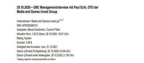 Media and Games Invest får köprekommendation