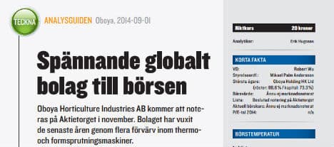 Oboya Horticulture får köprekommendation