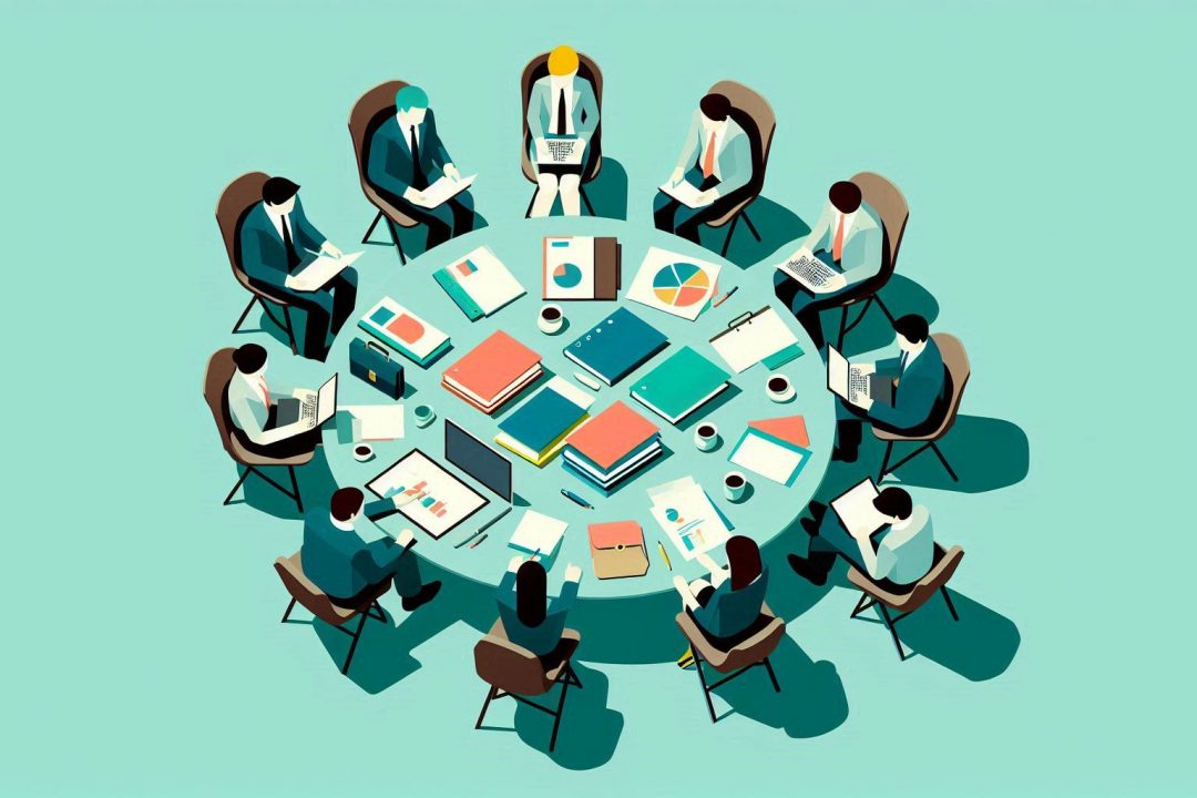 Flera personer arbetar runt i ett bord