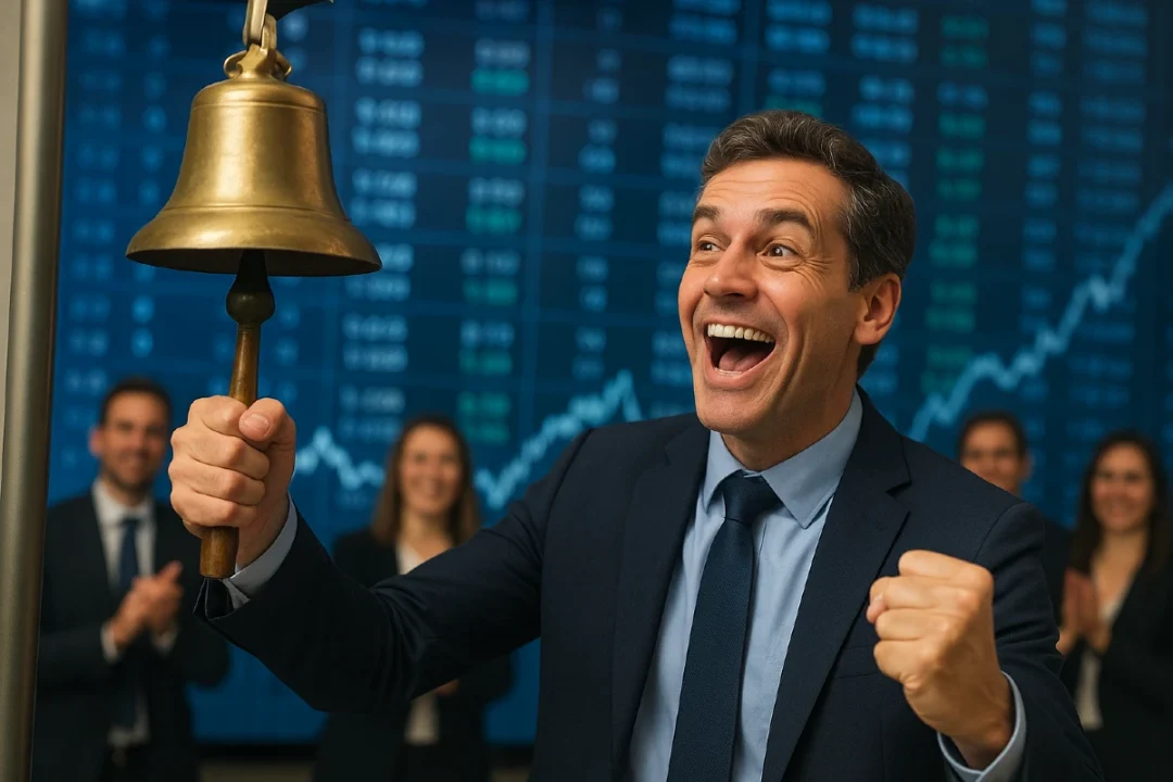 Investerare ringer entusiastiskt i börsklocka
