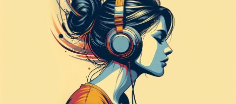 Cool kvinna lyssnar på podcast