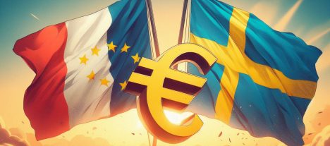 Fransk och svensk flagga och ett euro-tecken