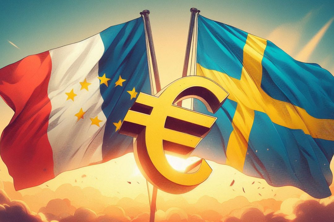 Fransk och svensk flagga och ett euro-tecken