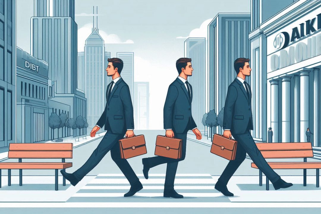 Går åt olika håll Affärsmän går åt olika håll