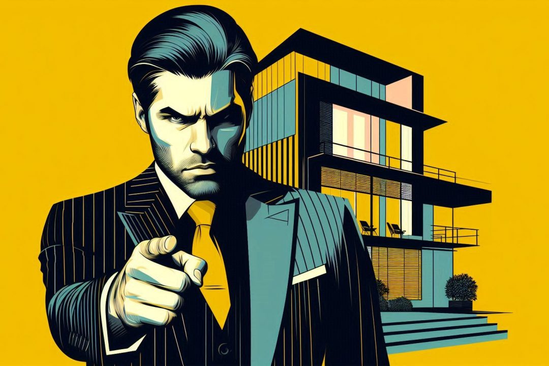 Affärsman pekar argt